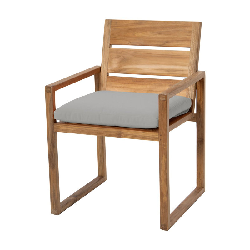 Chaise de patio avec coussin en teck Uvita, Granit