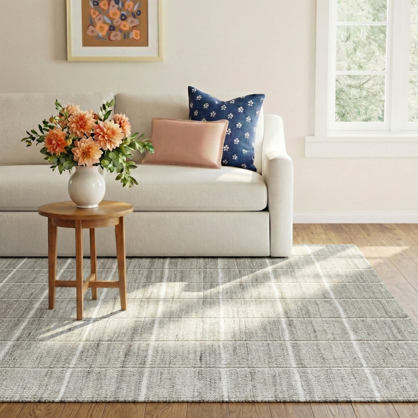 Lavande Geometric Wool Area Rug in Off-White/Gray, Rectangle 8' x 10'