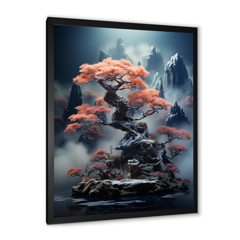 Mystical Bonsai 2 - Art mural bonsaï, Cadre simple noir, H 20 po x l 12 po x P 1 po