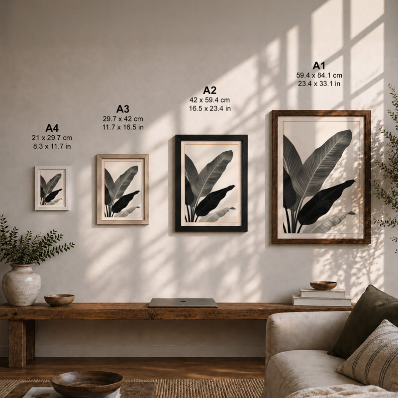 Leaves in Stillness Botanical - Framed Print, A2 - 59.4 x 42.0 cm, Walnut