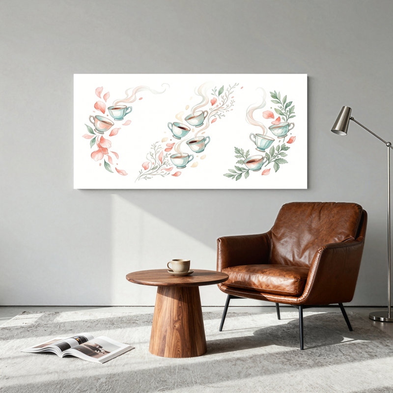 Ensemble de 1 tableau sur toile représentant des tasses à thé, L 46 po x H 24 po, Toile tendue