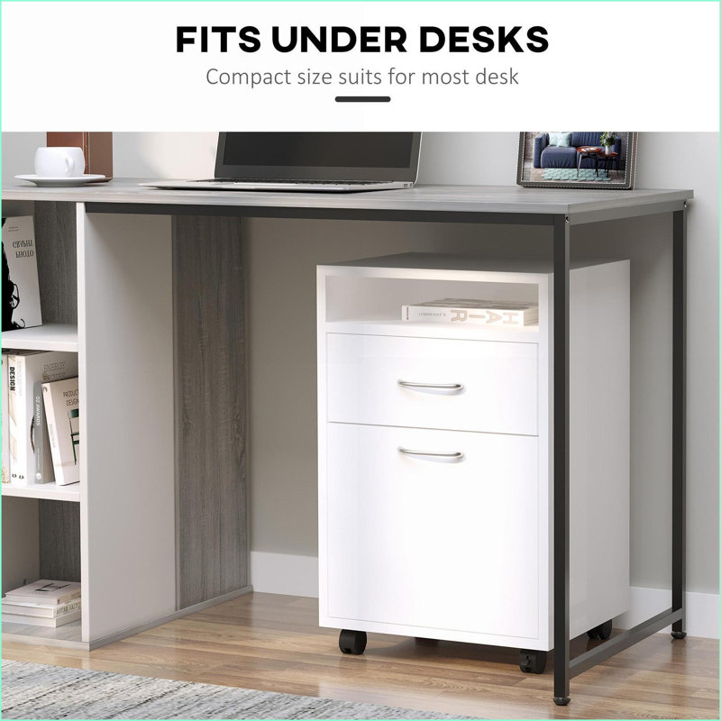 Cabinets support d'imprimante mobile avec tiroir et amp; Armoire, se range sous un bureau, blanc cassé | Scandinave | Panneau de fibres à densité moyenne