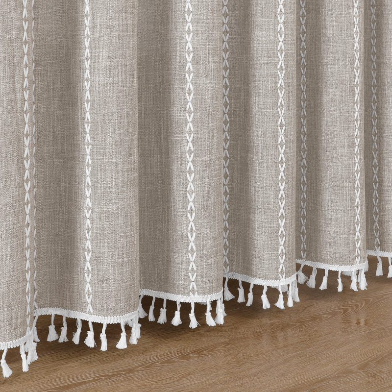  Rideau de douche 71 x 71 en lin tissé avec pampilles - comprend 12 œillets et crochets - 100% polyester, Taupe