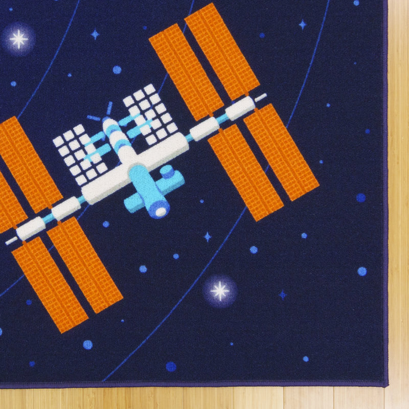 Solar System Digital Printed Easy Care Non-Slip Polypropylene Educational Youth Area Rug, 6'6"x9'6"