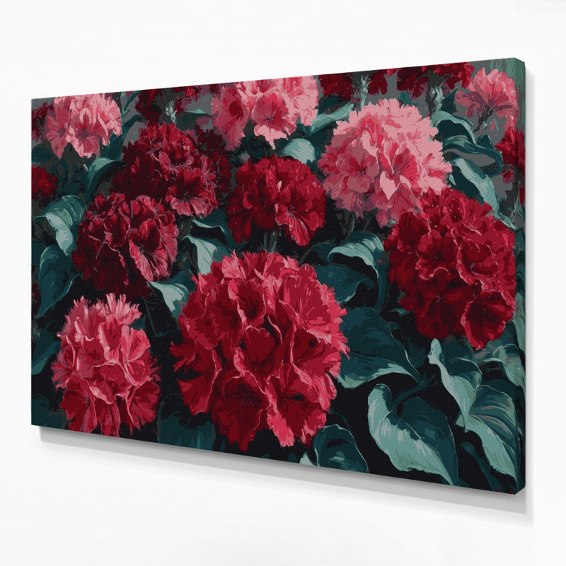 «Botanical Geraniums», art mural sur toile noire, H 12 po x l 18 po