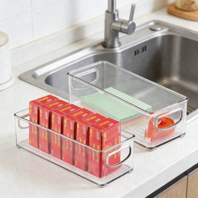 Clear Plastic Storage Bins With Handles, 2-Pack Organizer Containers For Office Supplies, Filing Cabinets, Closet Shelves And Desk Drawers
