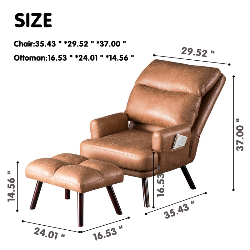 Méridienne large et repose-pieds 29,52 po Alida, Suède brun