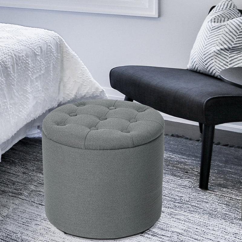 Repose-pieds rond avec rangement 14,6 po, Lin noir