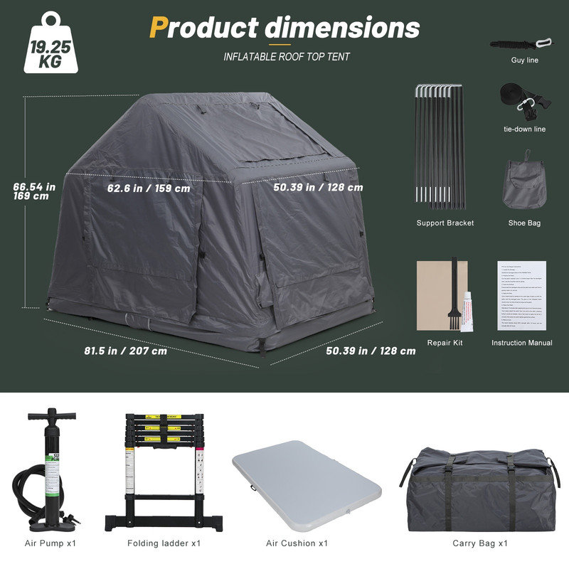 Inflatable Rooftop Camping Tent with Mattress & Ladder, Quick-Setup Waterproof SUV/Truck Overland Tent with Pump for Travel