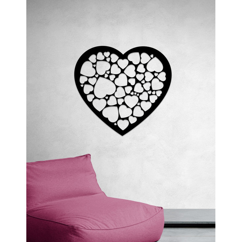 Décoration murale personnalisée en métal «Love & Hearts» avec votre texte spécial pour un meilleur cadeau, Noir mat, Oui