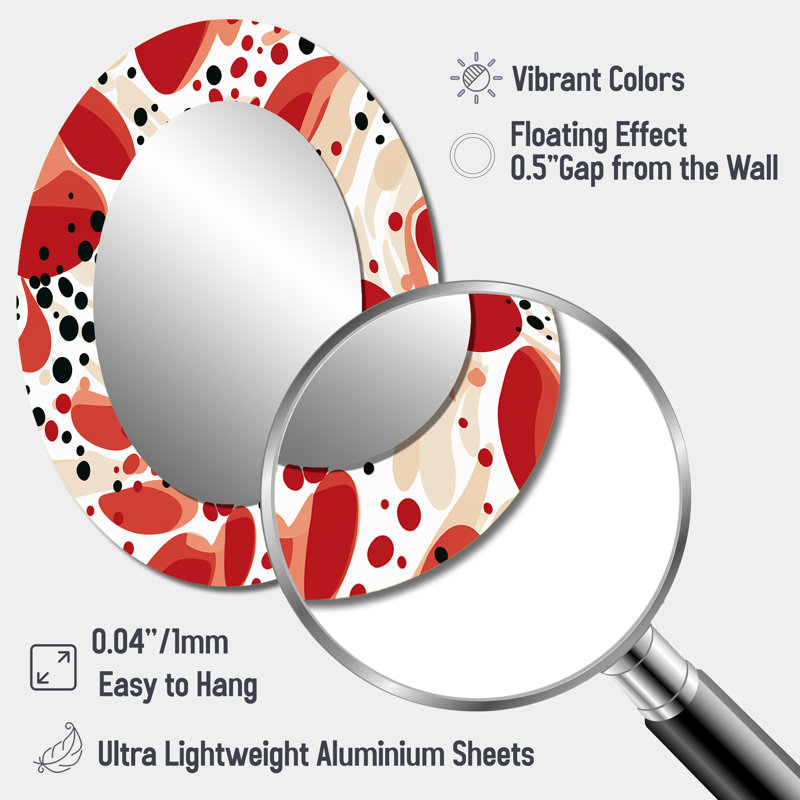 Red And White Polka Dots Pattern - Polka dots  Wall Mirror, Modern Decorative Mirror, Printed Metal Art, 40" H x 30" W, Oval