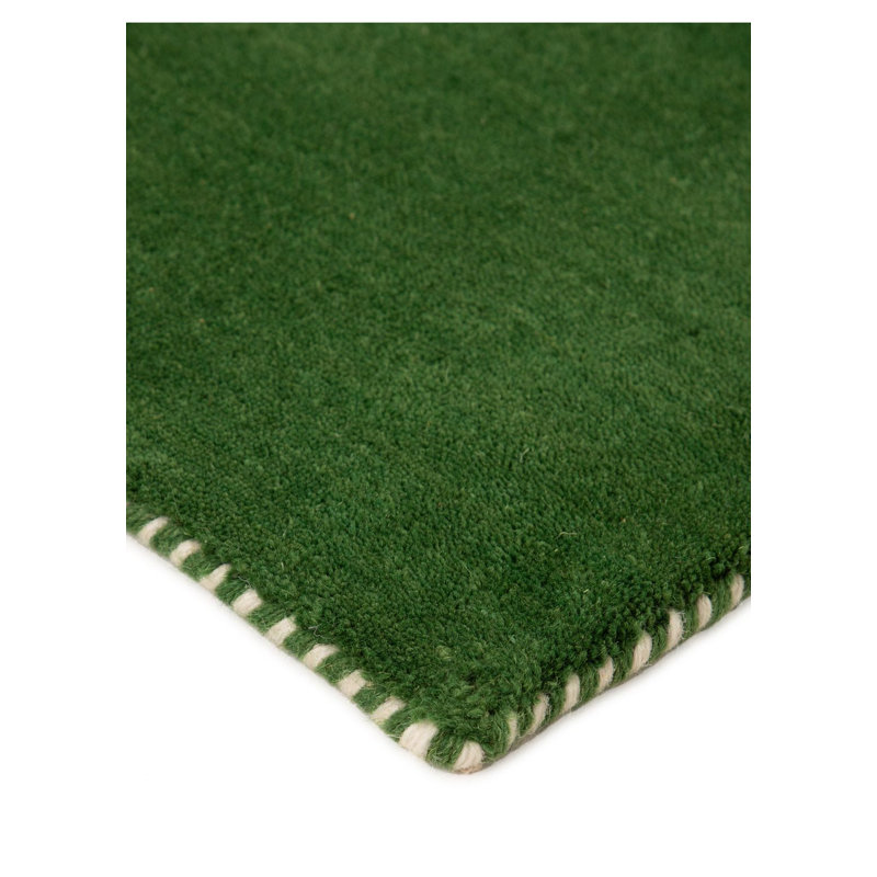 Solid Colour Wool Hand Woven Area Rug, Green, Runner 60 x 180cm