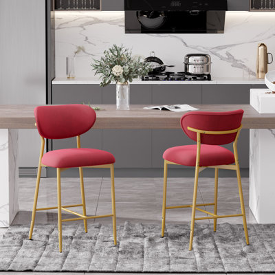 Bar Height Bar Stools Set Of 2, Velvet Ergonomic Modern Counter Stool With Back, 30 Inch Seat Height Comfy Bar Chairs With Powder Sprayed Golden Metal Legs