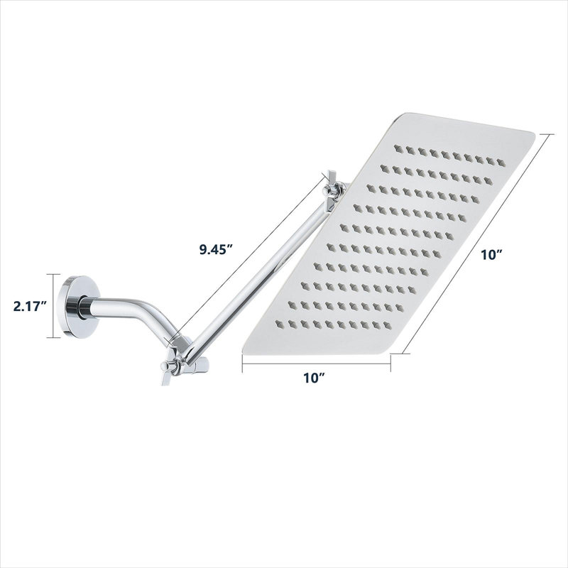 10" Square Rainfall & High Pressure Stainless Steel Bath Shower Head, Chrome
