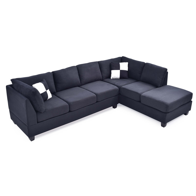 Sectionals (Without Ottoman), Right Hand Facing, Black Blue Fabric