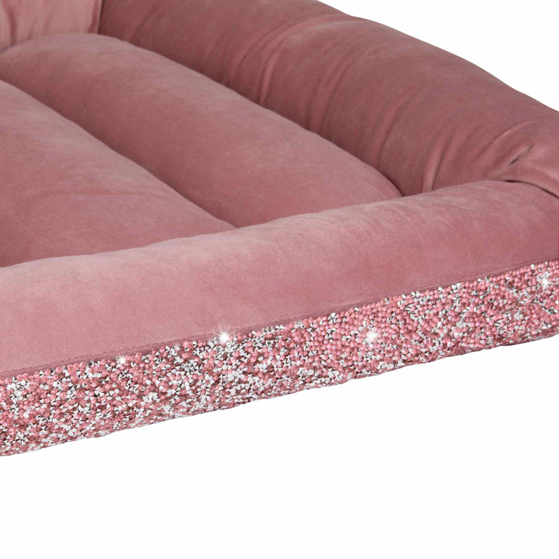 Lit pour animal de compagnie rose avec strass Sparkles Home | Velours intérieur | Grandes tailles, Rose, Grand (41 à 70 lb)