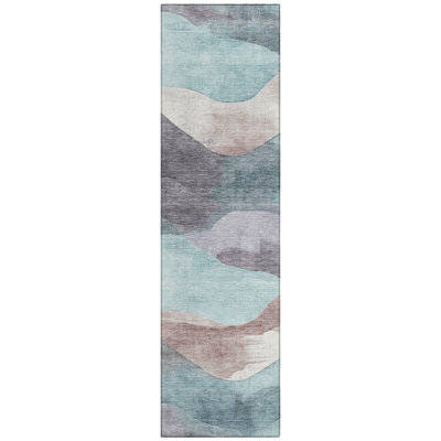 Machine Washable Indoor/Outdoor Xhevrie Teal Rug