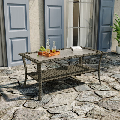 Outdoor Wicker Frame Table With Glass Top