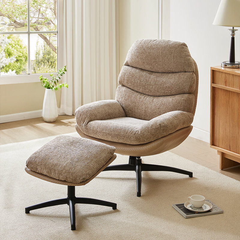 Alcuin Slipcovered Swivel Accent Chair with Footstool