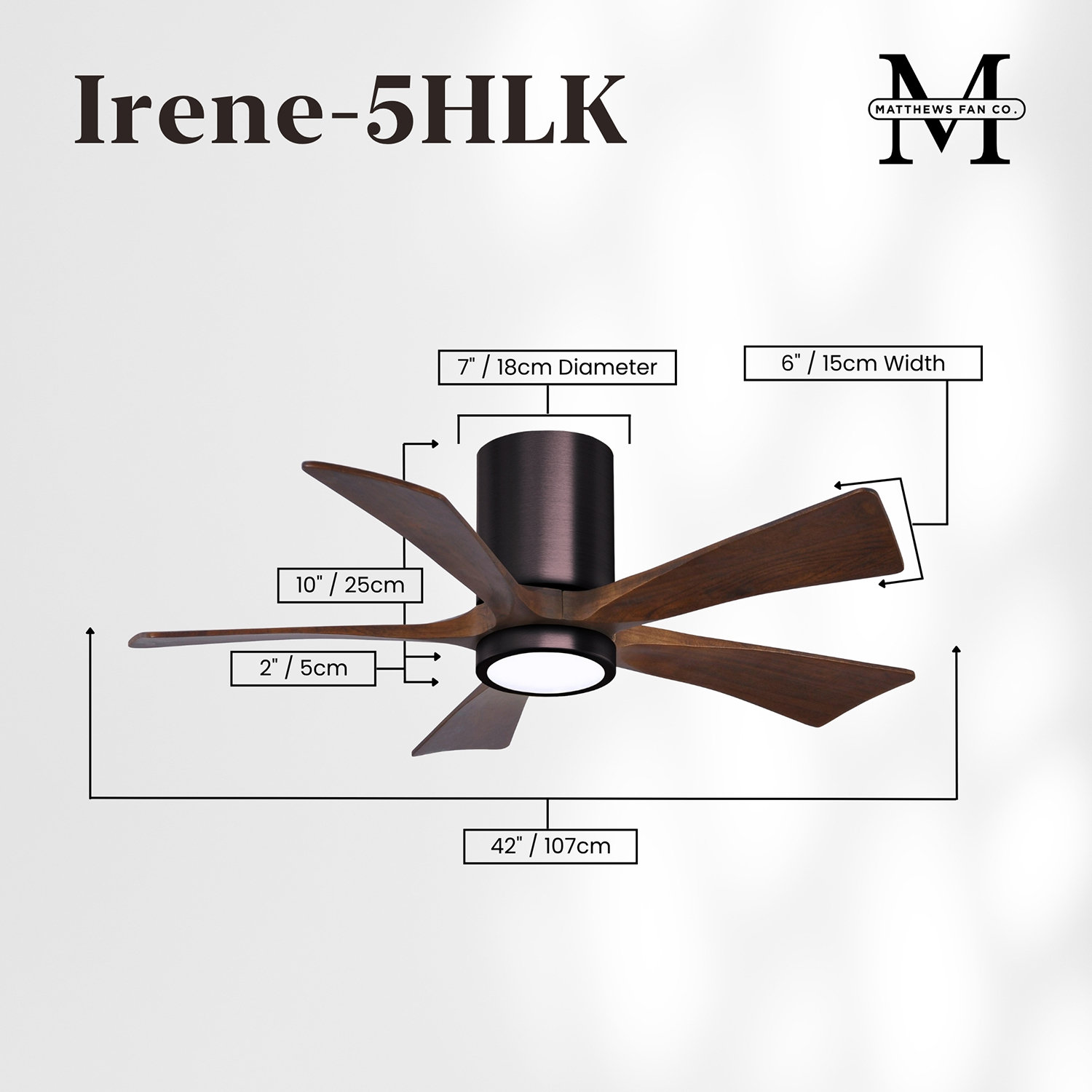 Irene Ceiling Fan with LED Light Kit, Brushed Bronze, 42", Walnut Tone