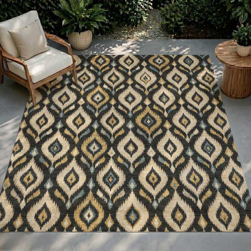 Tapis géométrique Ceajay ACN3069 lavable à la machine pour l'intérieur et l'extérieur, Black, 10 pi x 14 pi