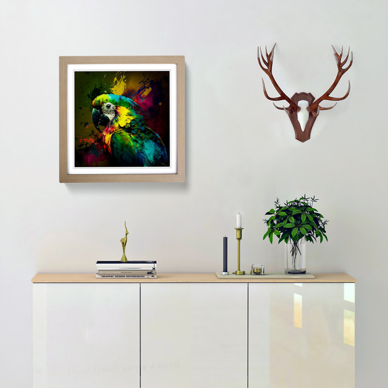 Parrot - Single Picture Frame Print on Wood, Oak
