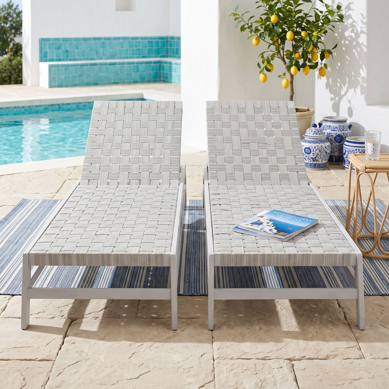 Ensemble de 2 chaises longues d'extérieur réglables en bois, Gris