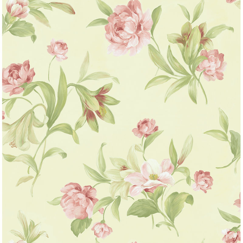 Papier peint Seabrook Designs Giverny, Crème au beurre métallique / rose pétale