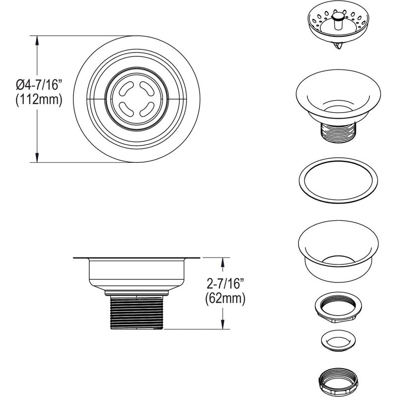 Dayton 3.5" Grid Kitchen Sink Drain