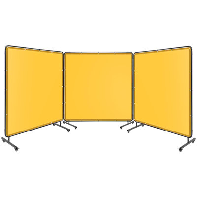 3 Panel 6 x 6 FT Welding Screen with Frame, Flame-Resistant PVC Curtain with Locking Wheels