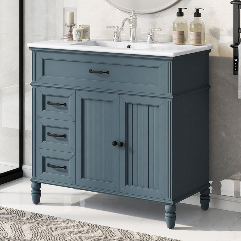 Meuble-lavabo avec tiroirs 36 po, 36 po avec lavabo, Bleu gris