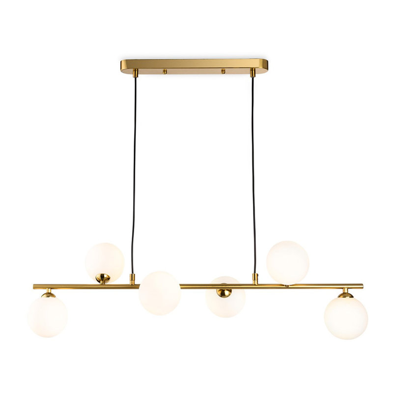 6 - Light Sputnik Pendant, White , Brushed Brass