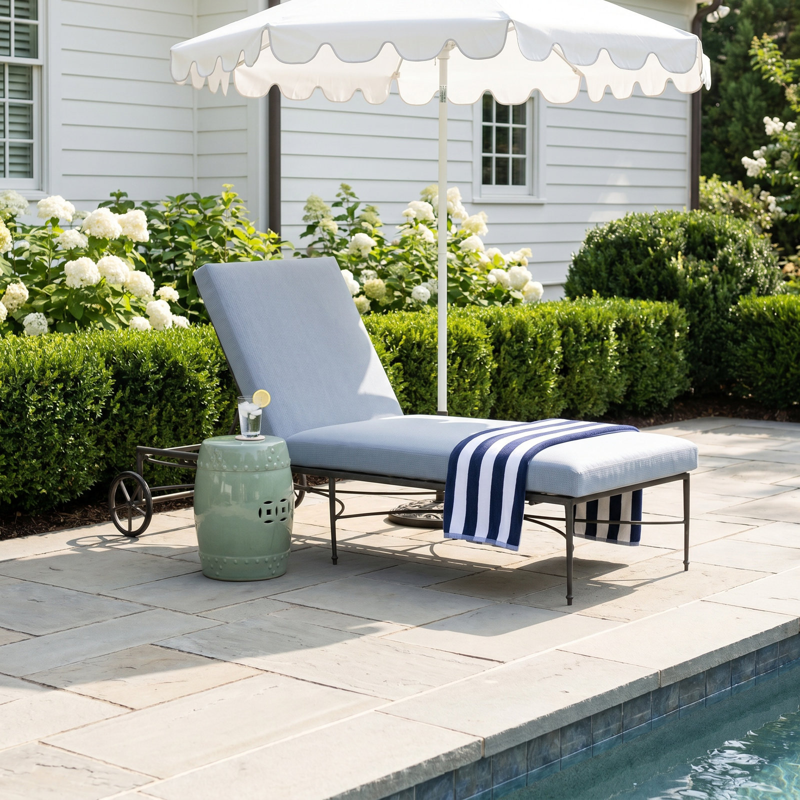 Roma 78" Sunbrella® Patio Chaise Lounge, Arbor Chambray, Welt
