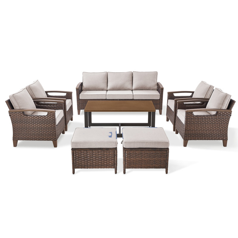Arundel All-Weather Wicker Outdoor Patio Conversation Sets With Ottomans, Beige