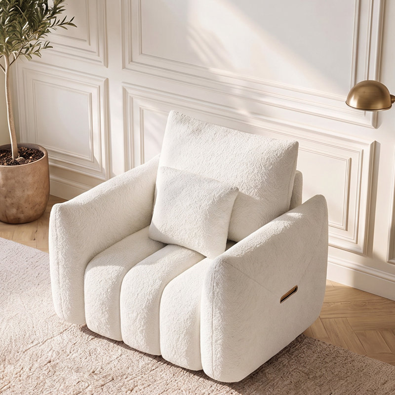 Fauteuil d'appoint en tissu 38 po avec siège moelleux, Beige / Blanc
