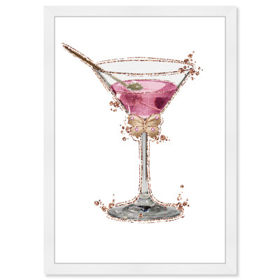«Drinks and Spirits Glimmering Martini Glam», impression murale sur papier rose