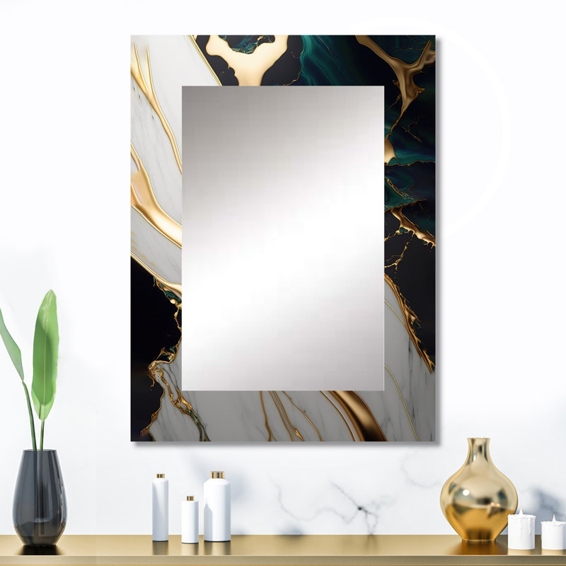 Abstract Geode Gold And Green Marble II - Marble Decorative Wall Mirror, Green Mirror, Printed Metal Art, 32" x 24"