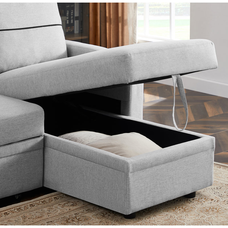 Upholstered L-Shaped Sectional Reversible, Gray Polyester