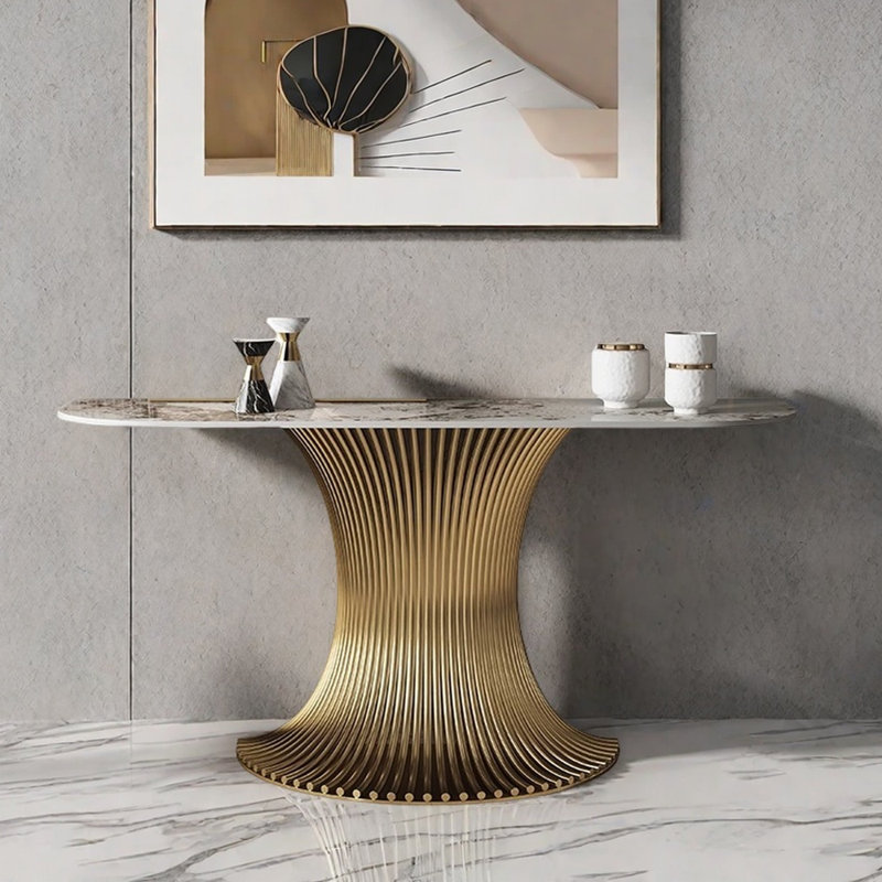 Console de hall d'entrée de style luxueux, Or champagne, H 33,5 po x l 70,9 po x P 15,7 po