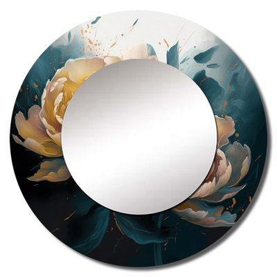 Gracelynd Yellow Blue Peonies Artistry II - Peonies Mirror, Modern Round Decorative Wall Mirror, Printed Metal Art