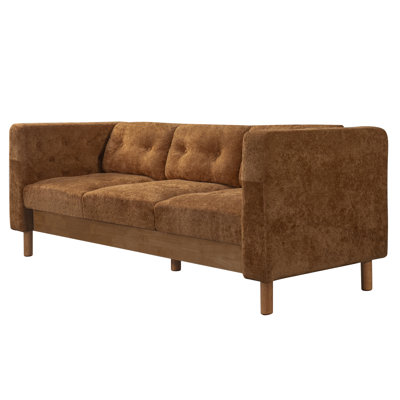 Canapé 3 places en chenille pour le salon, canapé moderne en tissu 78 po avec coussin à ressorts ensachés et dossier capitonné, canapé à accoudoirs carrés avec pieds en bois d'hévéa massif pour appartement