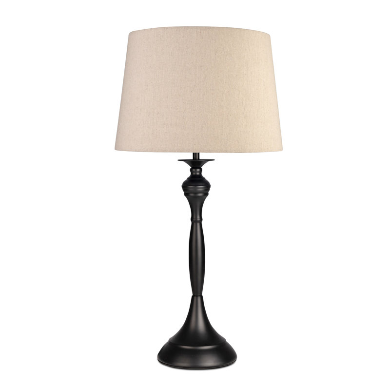 Antibes Candlestick Style Metal Table Lamp, Black, 55cm H x 30cm W x 30cm D, Black Base/Beige Shade