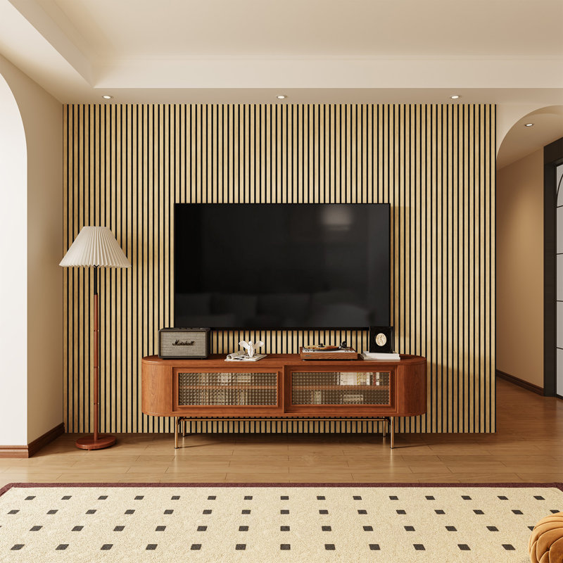 2 PCS 106"L x 20.5"W & 94.5'' Lx 24"W Acoustic Slat Wall Panels, Eco-Wood Look for Home/Office Wall & Ceiling, Natural Oak