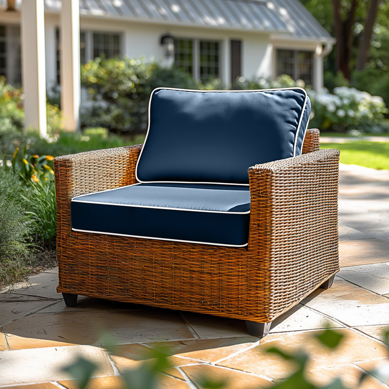 Outdoor Cushion 2-Piece Set, Waterproof Outdoor Seat Cushion, with Anti-Slip Strap，Suitable for Balcony Furniture, Garden Seat Cushion,  20"x20"x4",Navy Blue