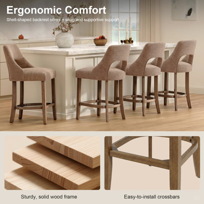 Bar Stools Set of 2, Upholstered Counter Height Bar Stools, Modern Counter Stools with Wood Legs for Kitchen Island Dining Room Bar