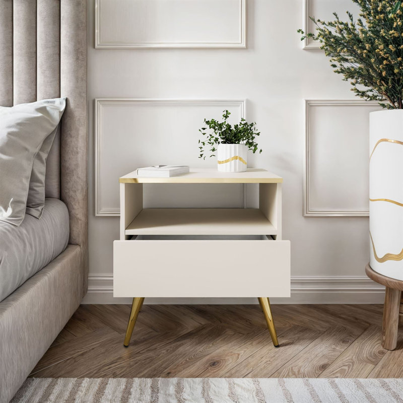 54cm W Manufactured Wood Bedside Table, Beige