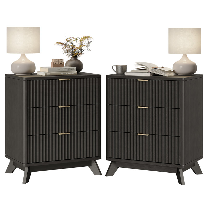 Donati Fluted Nightstand With Charging Station, Black