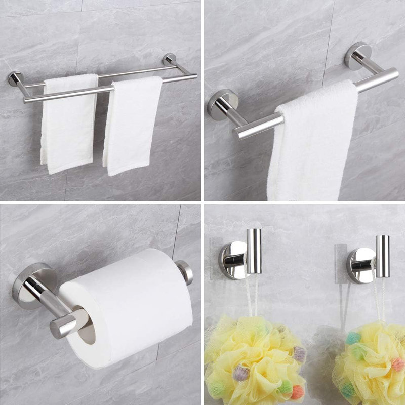 Ensemble de quincaillerie de salle de bain en acier inoxydable - Porte-serviettes muraux, porte-papier hygiénique et crochets à peignoir - Ensemble d'accessoires de salle de bain durables et antirouille