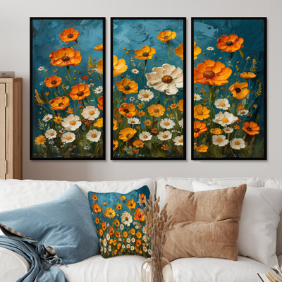 Jaune jaune blanc Summer Meadow Marigolds II - ensemble de décorations murales souci