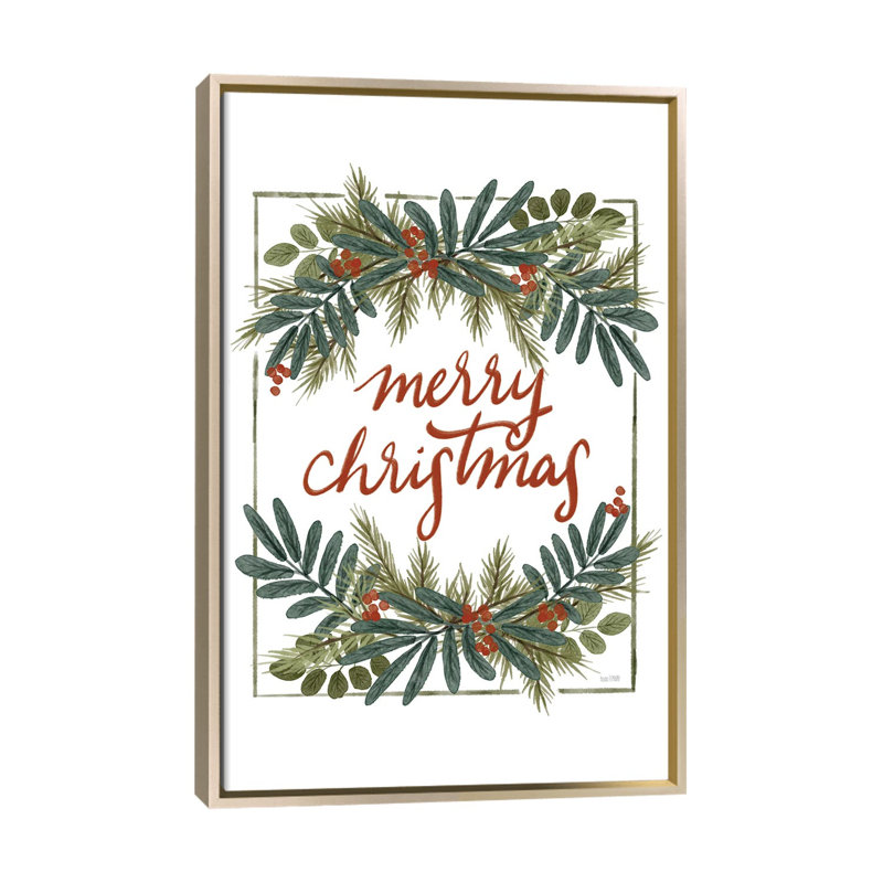 Holly Green Merry Christmas - reproduction d'art murale - toile encadrée, H 40 po x l 26 po, Champagne